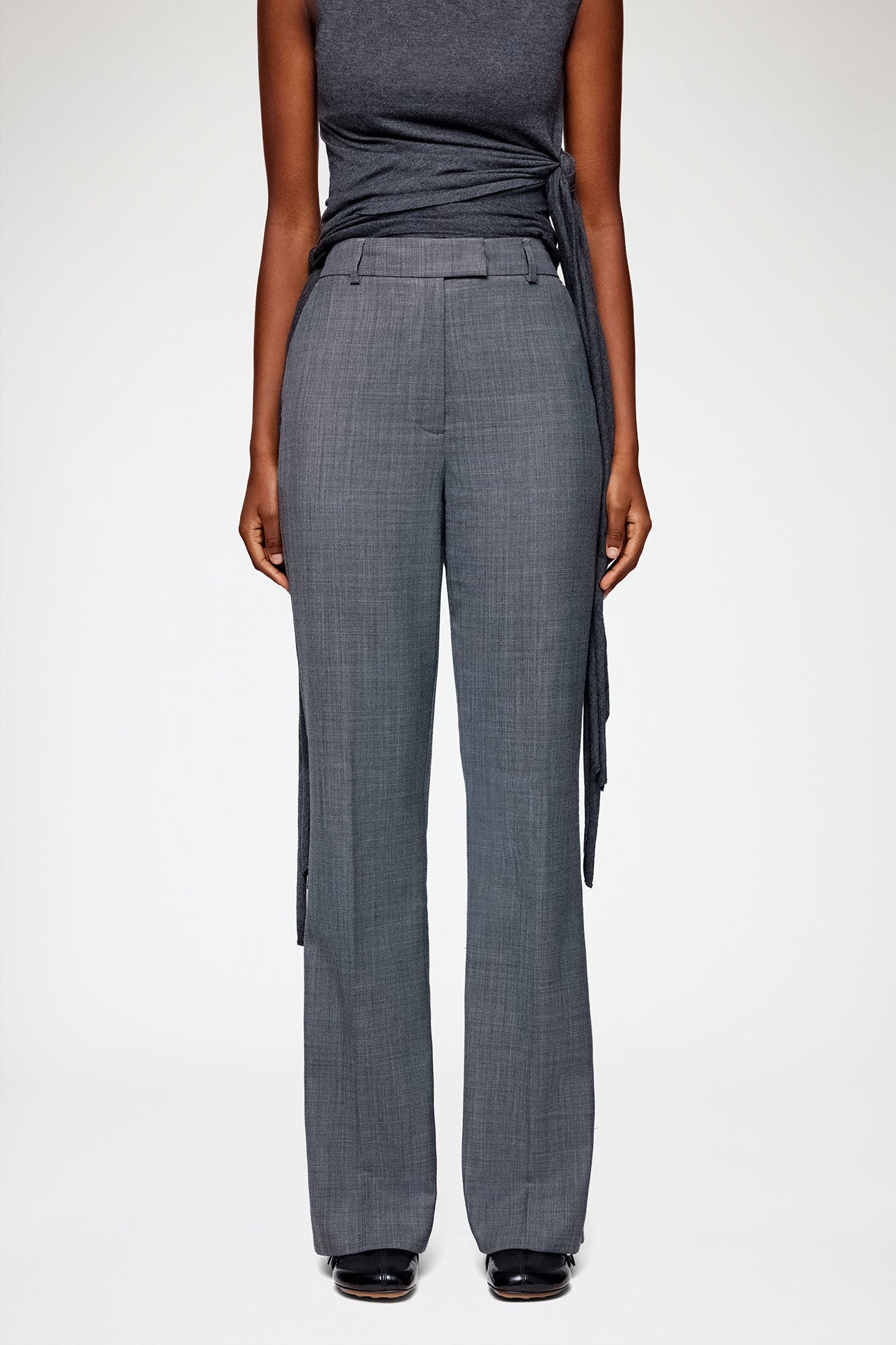 GANNI us Pants in Grey Wool Melange