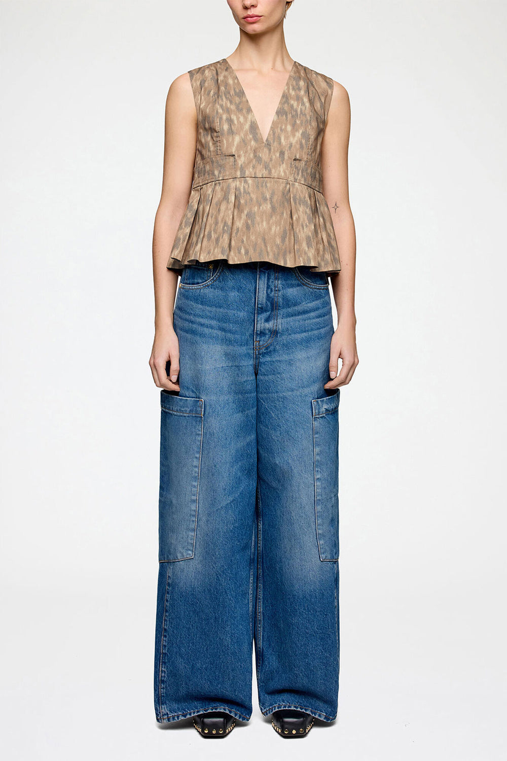 GANNI Sale Top in Printed Cotton