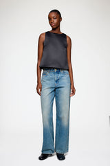 GANNI Sale Top in Black Satin
