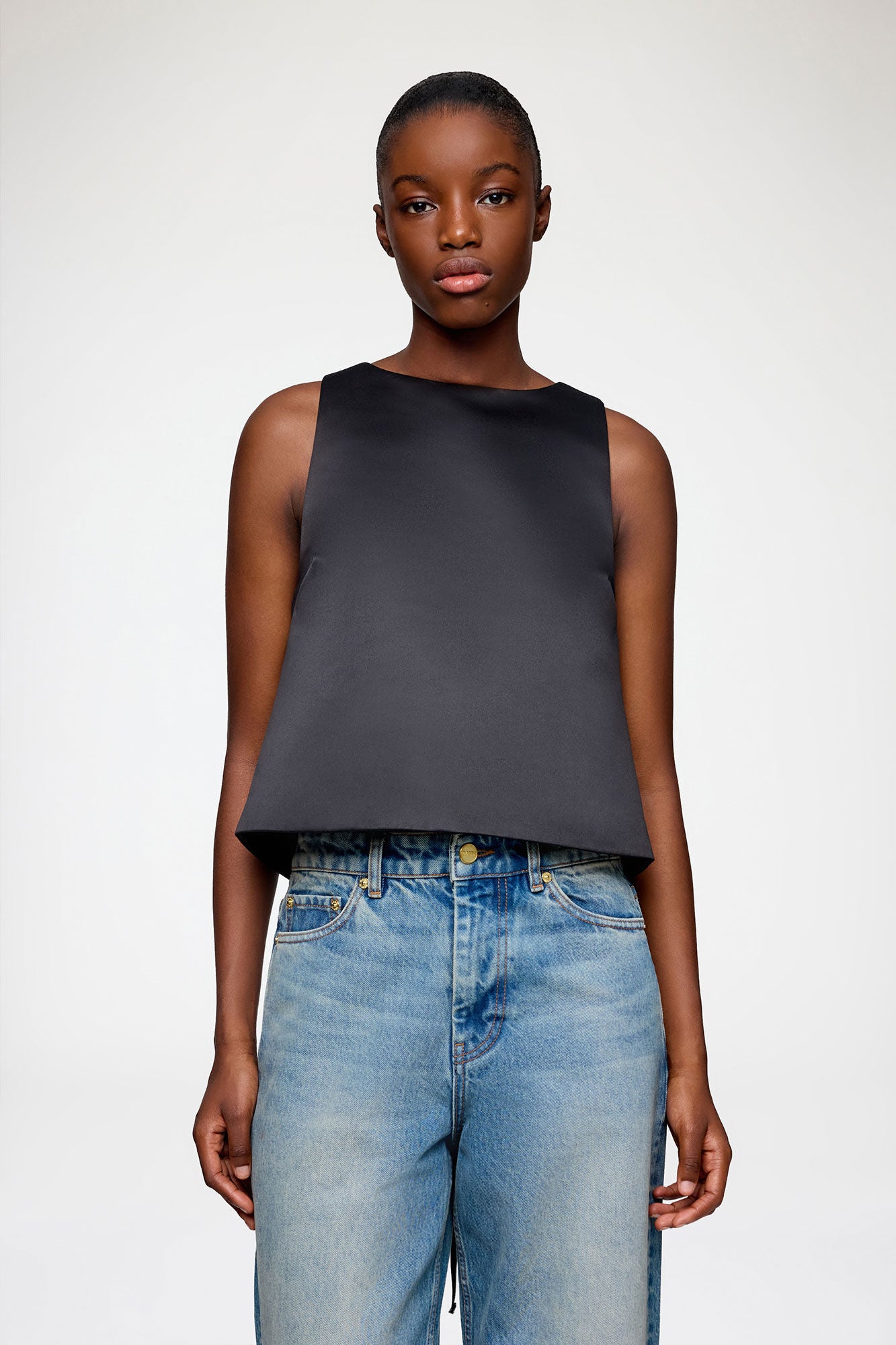 GANNI Sale Top in Black Satin