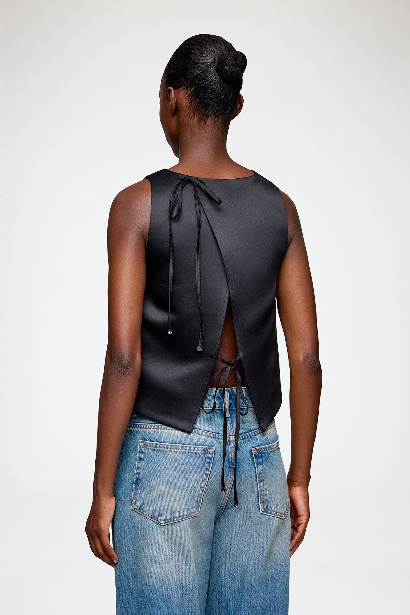 GANNI Sale Top in Black Satin