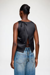 GANNI Sale Top in Black Satin