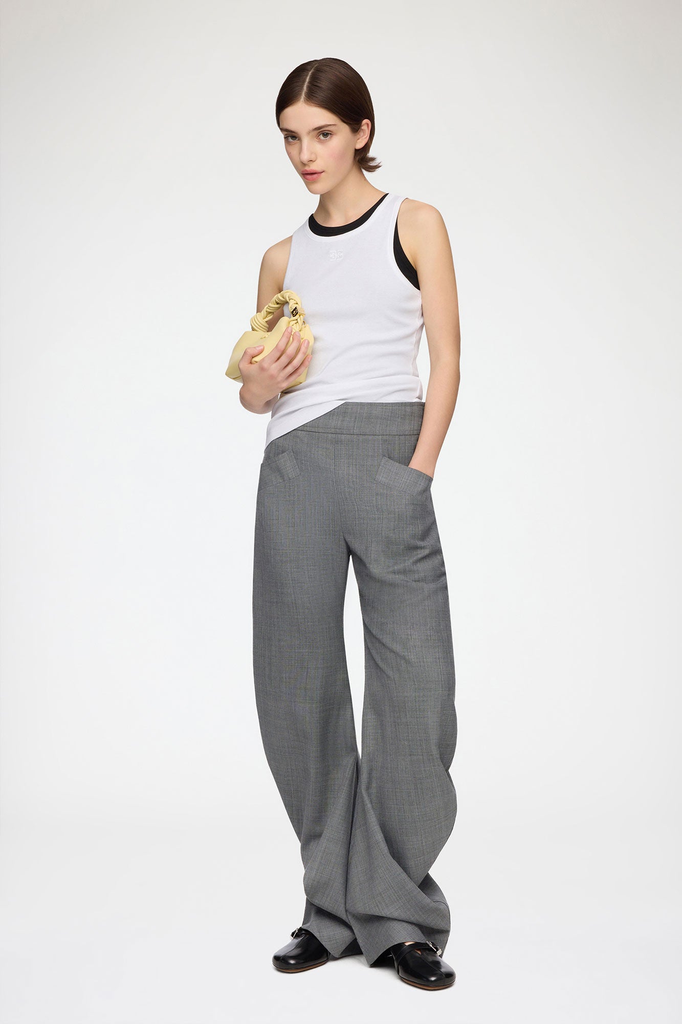 GANNI On Sale Pants in Grey Wool Melange