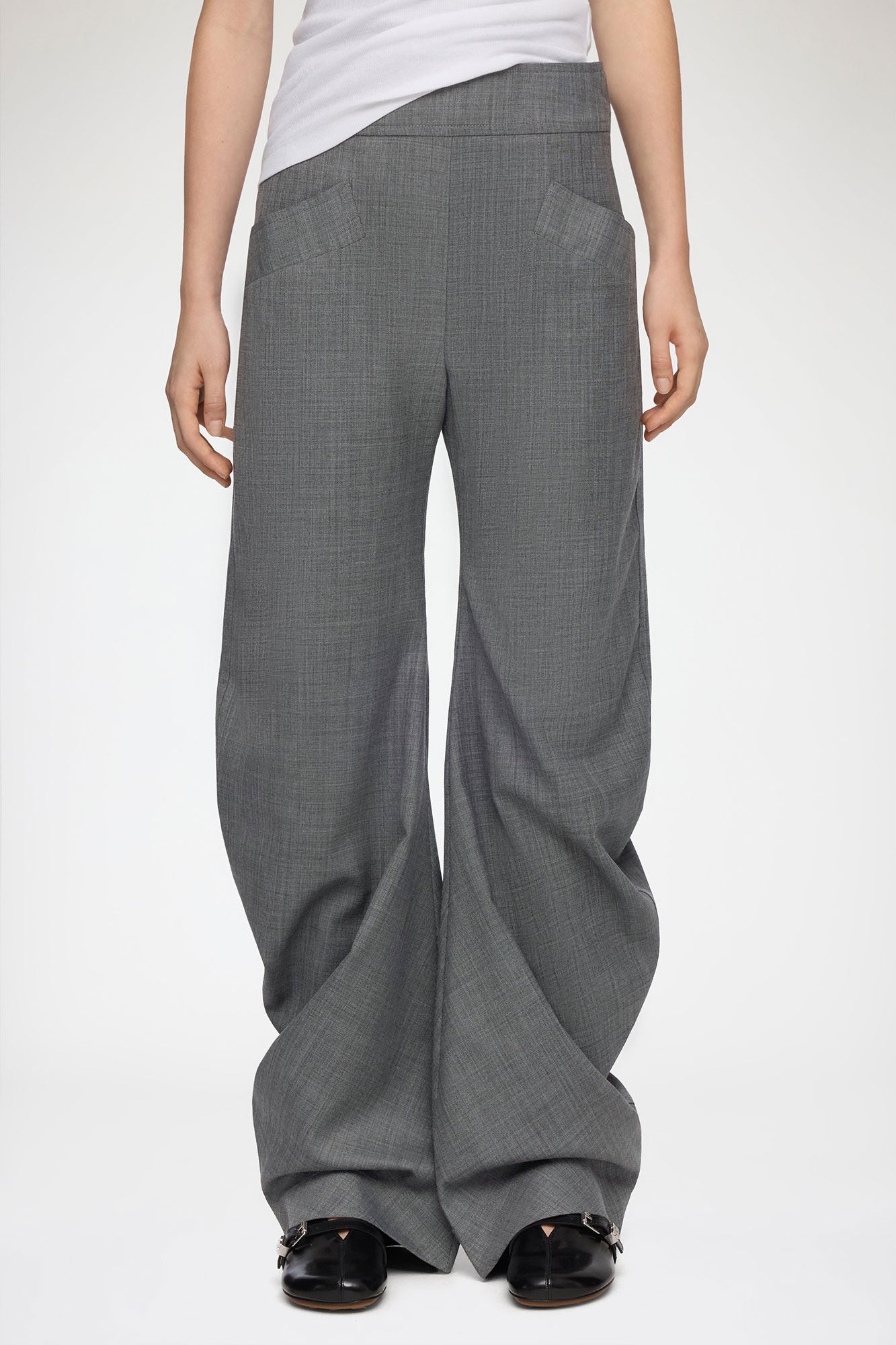 GANNI On Sale Pants in Grey Wool Melange