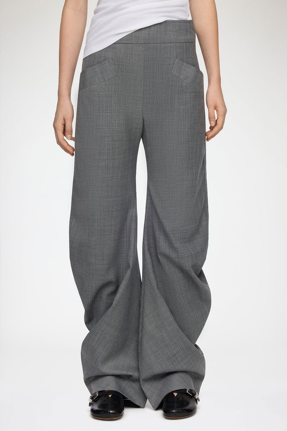 GANNI On Sale Pants in Grey Wool Melange
