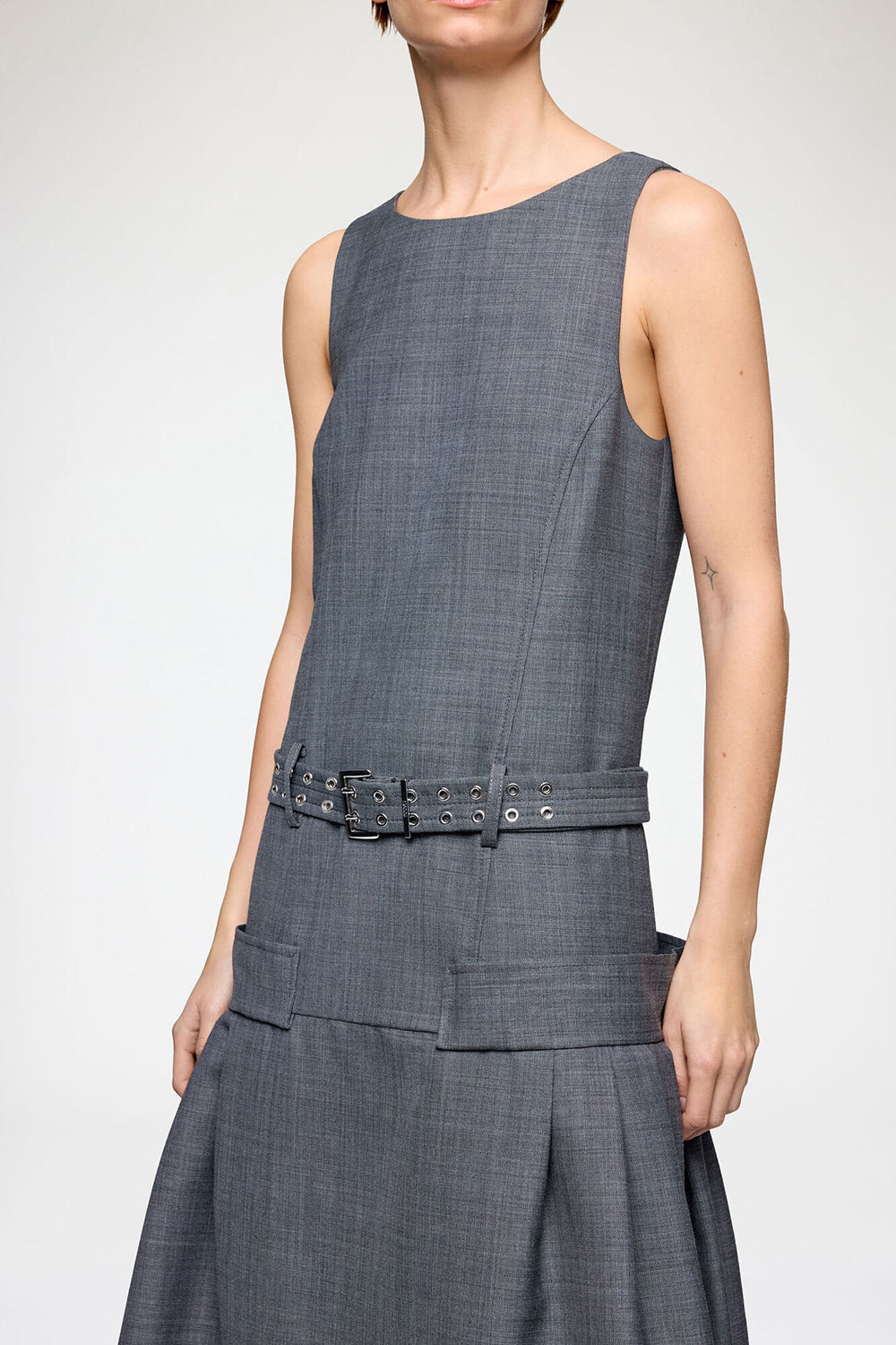 GANNI New Dress in Grey Wool Melange