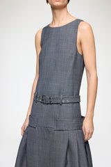 GANNI New Dress in Grey Wool Melange