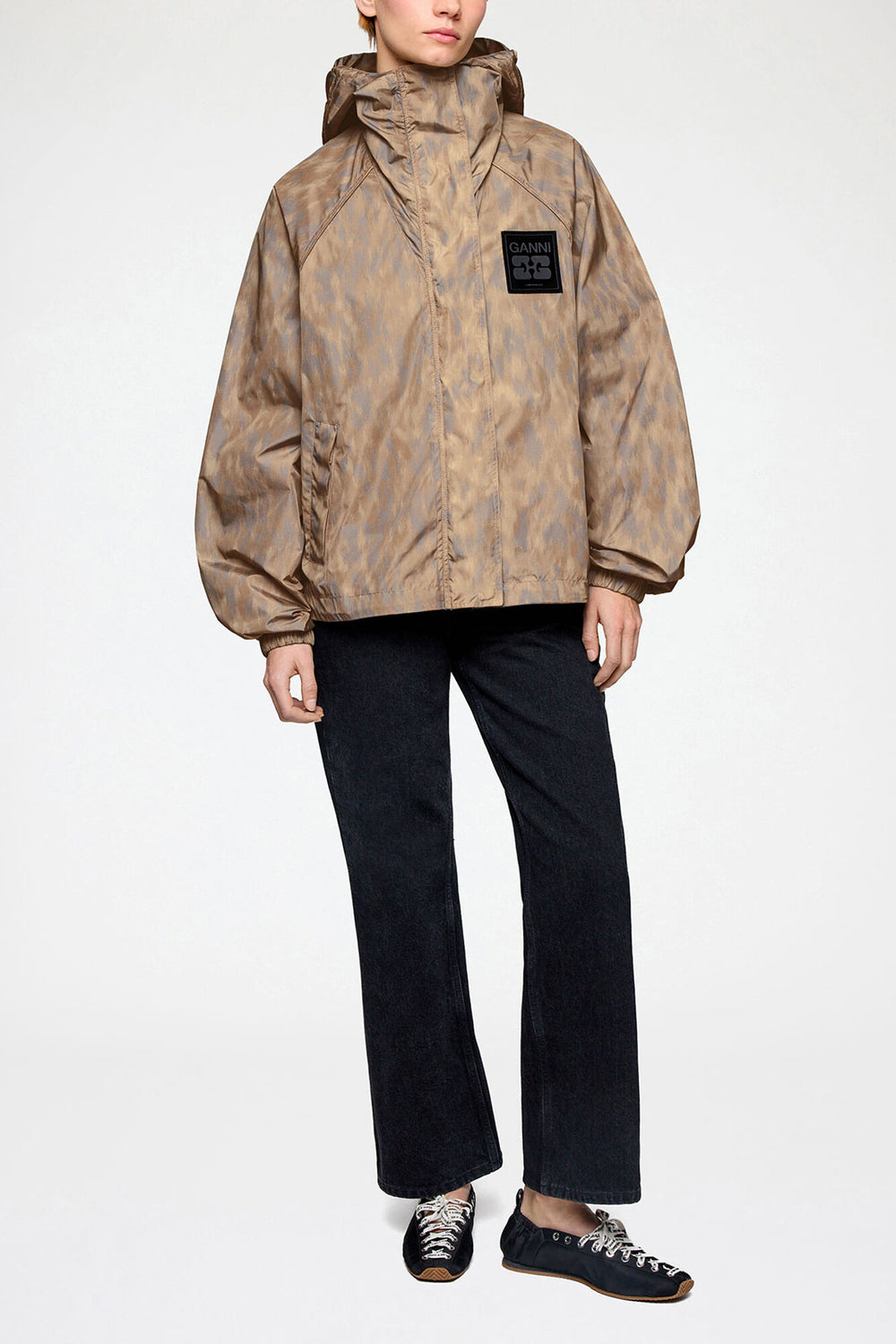 GANNI On Sale Flyweight Jacket in Printed Nylon