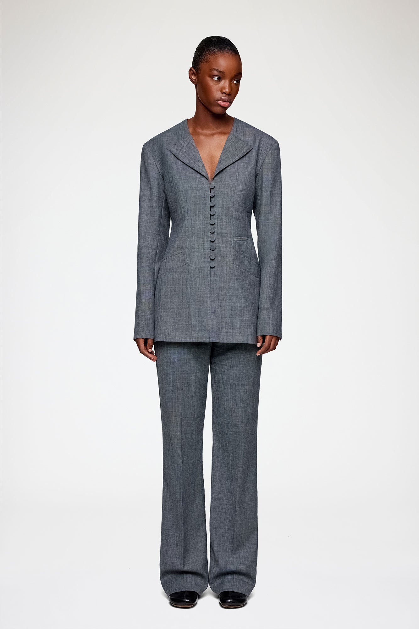 GANNI New Blazer in Grey Wool Melange
