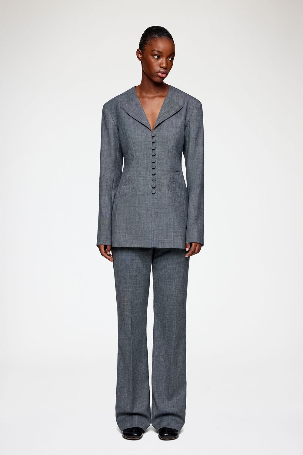 GANNI New Blazer in Grey Wool Melange