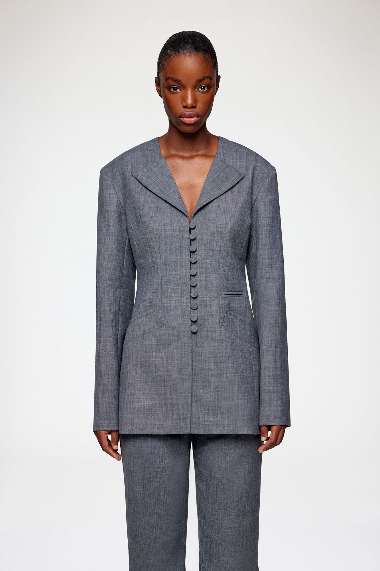 GANNI New Blazer in Grey Wool Melange