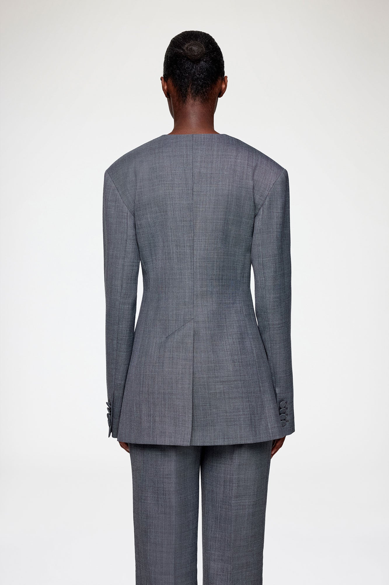 GANNI New Blazer in Grey Wool Melange