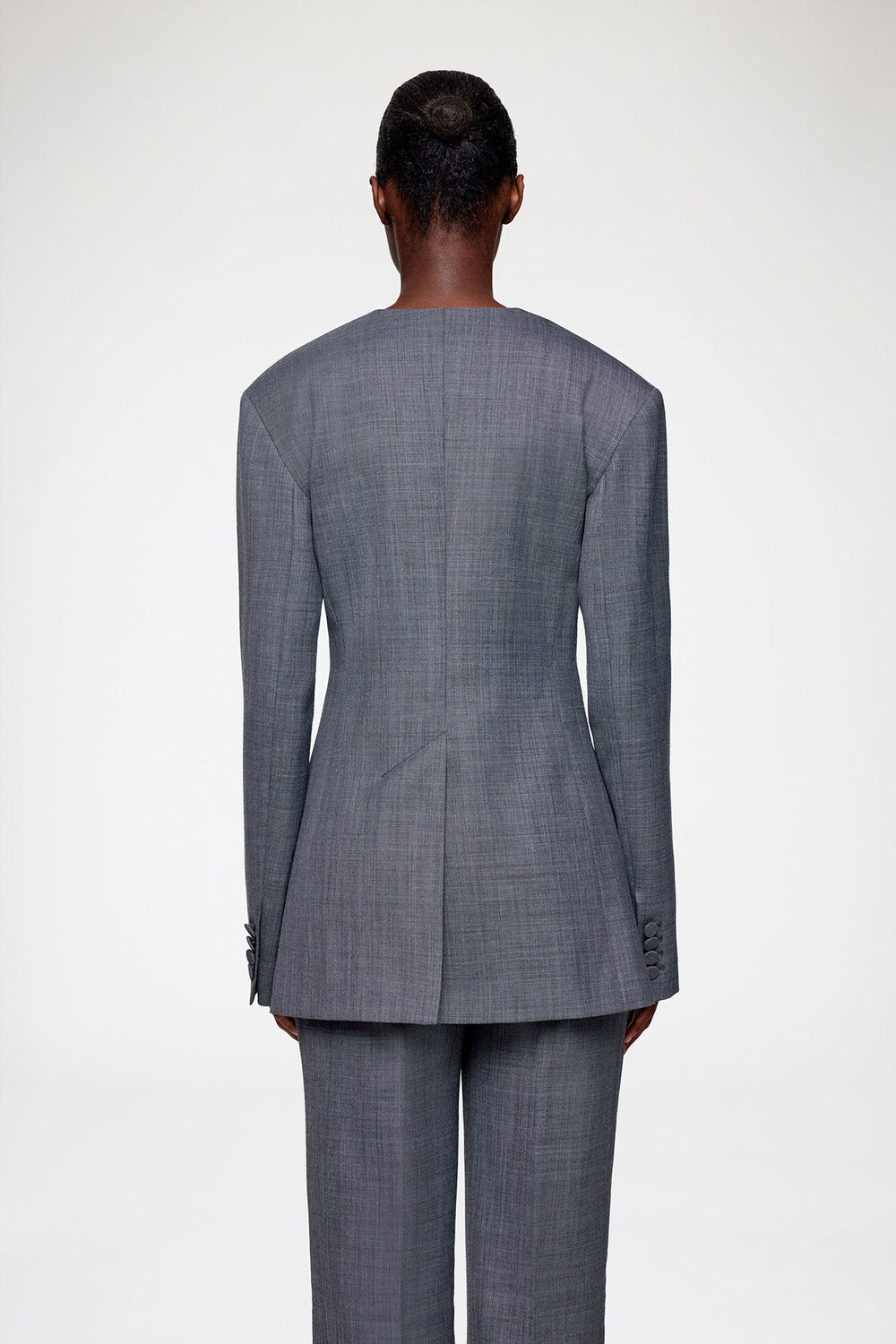 GANNI New Blazer in Grey Wool Melange