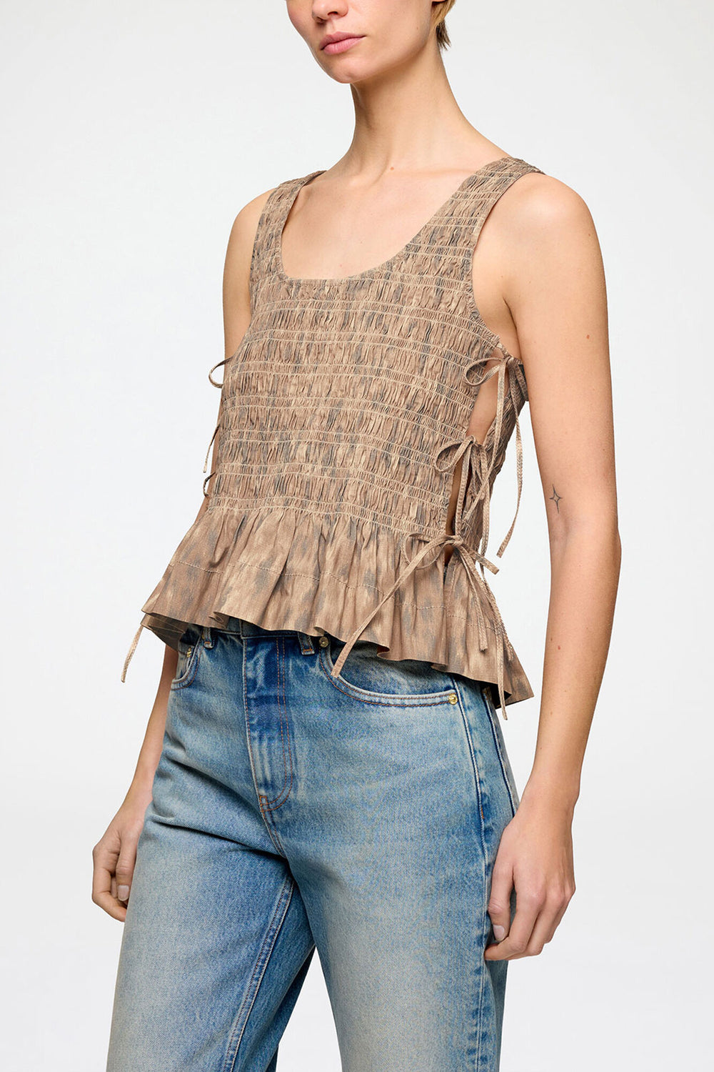 GANNI Discount Smock Top in Printed Stretch