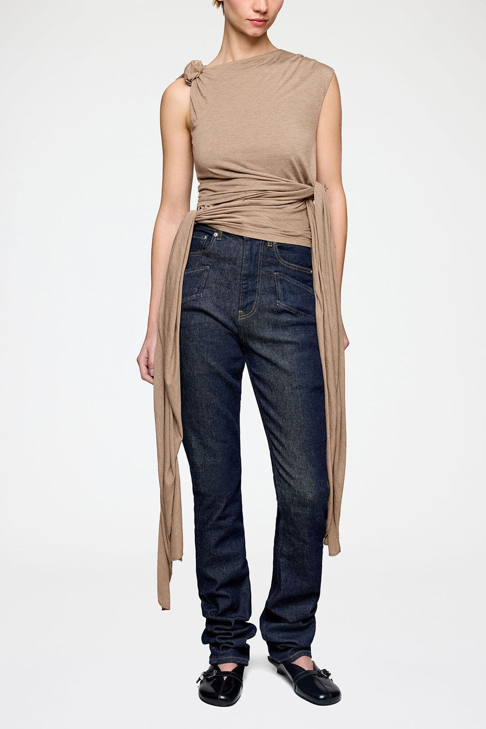 GANNI On Sale Top in Beige Jersey