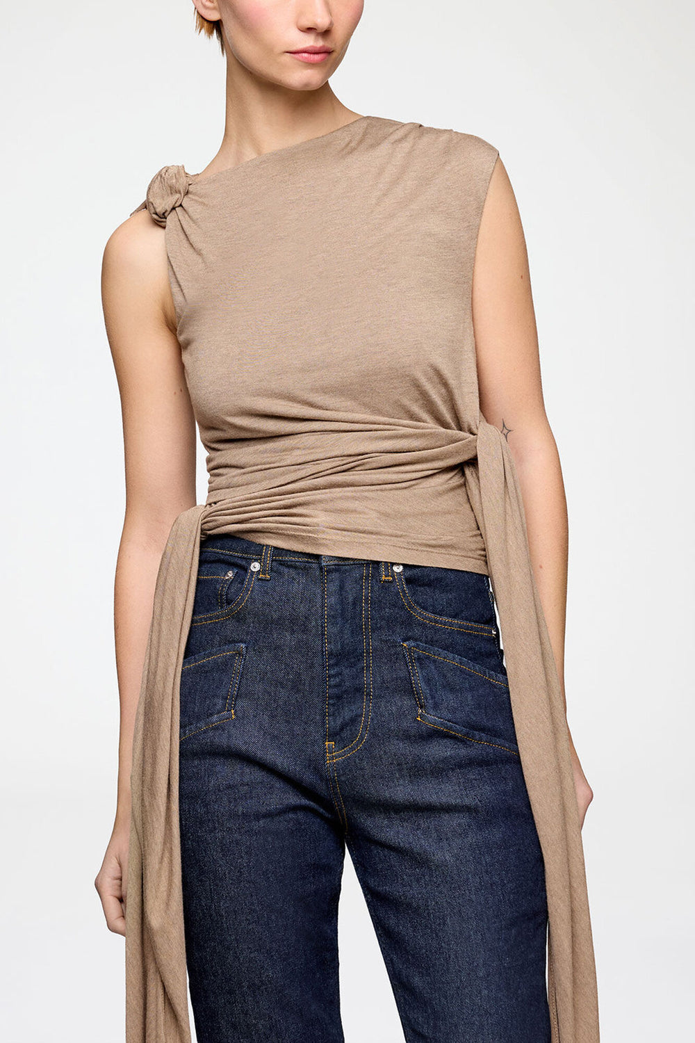 GANNI On Sale Top in Beige Jersey