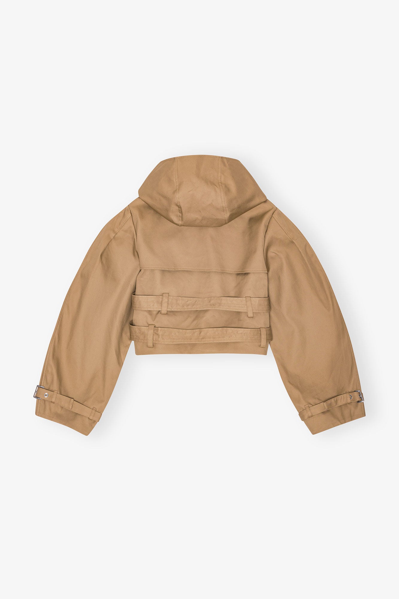 GANNI Discount Camel Bonded Cotton Short Trench Jacket