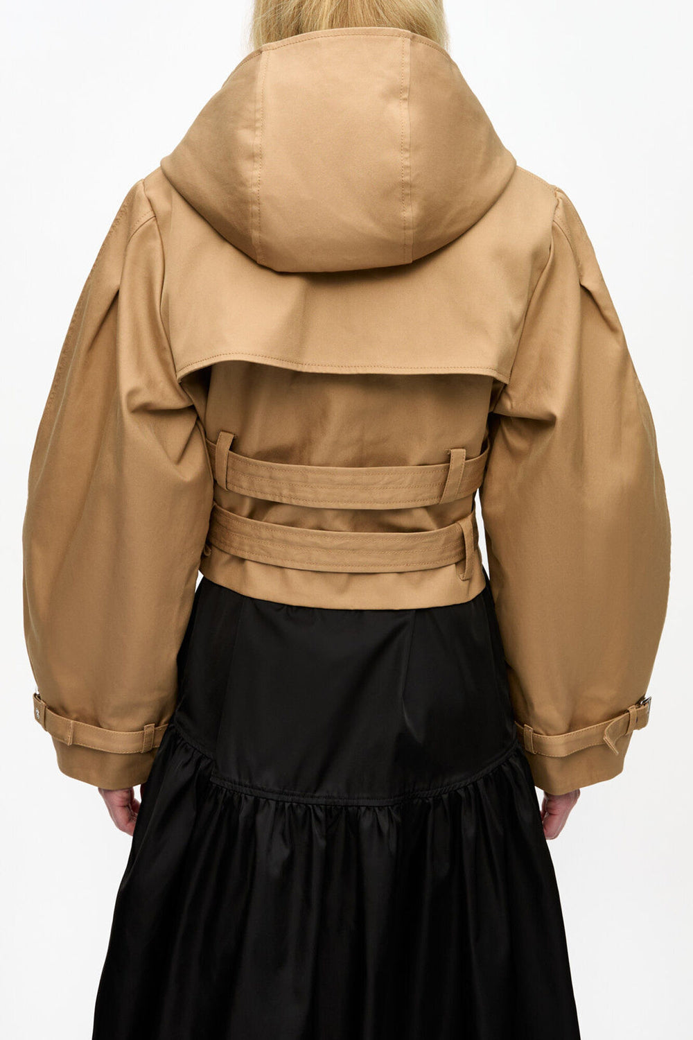 GANNI Discount Camel Bonded Cotton Short Trench Jacket