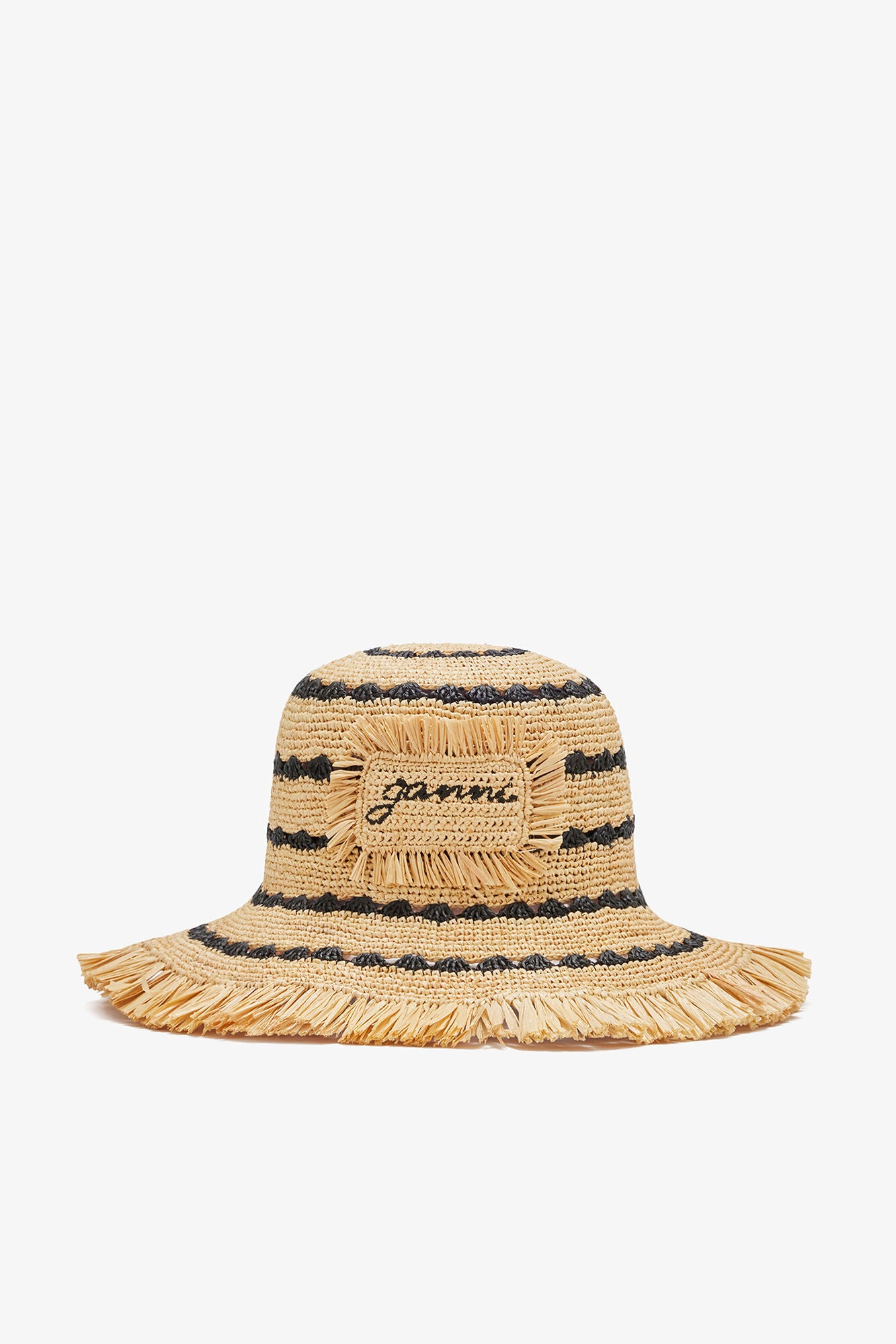 GANNI Outlet Multicolour Bucket Hat in Striped Raffia