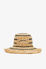 GANNI Outlet Multicolour Bucket Hat in Striped Raffia