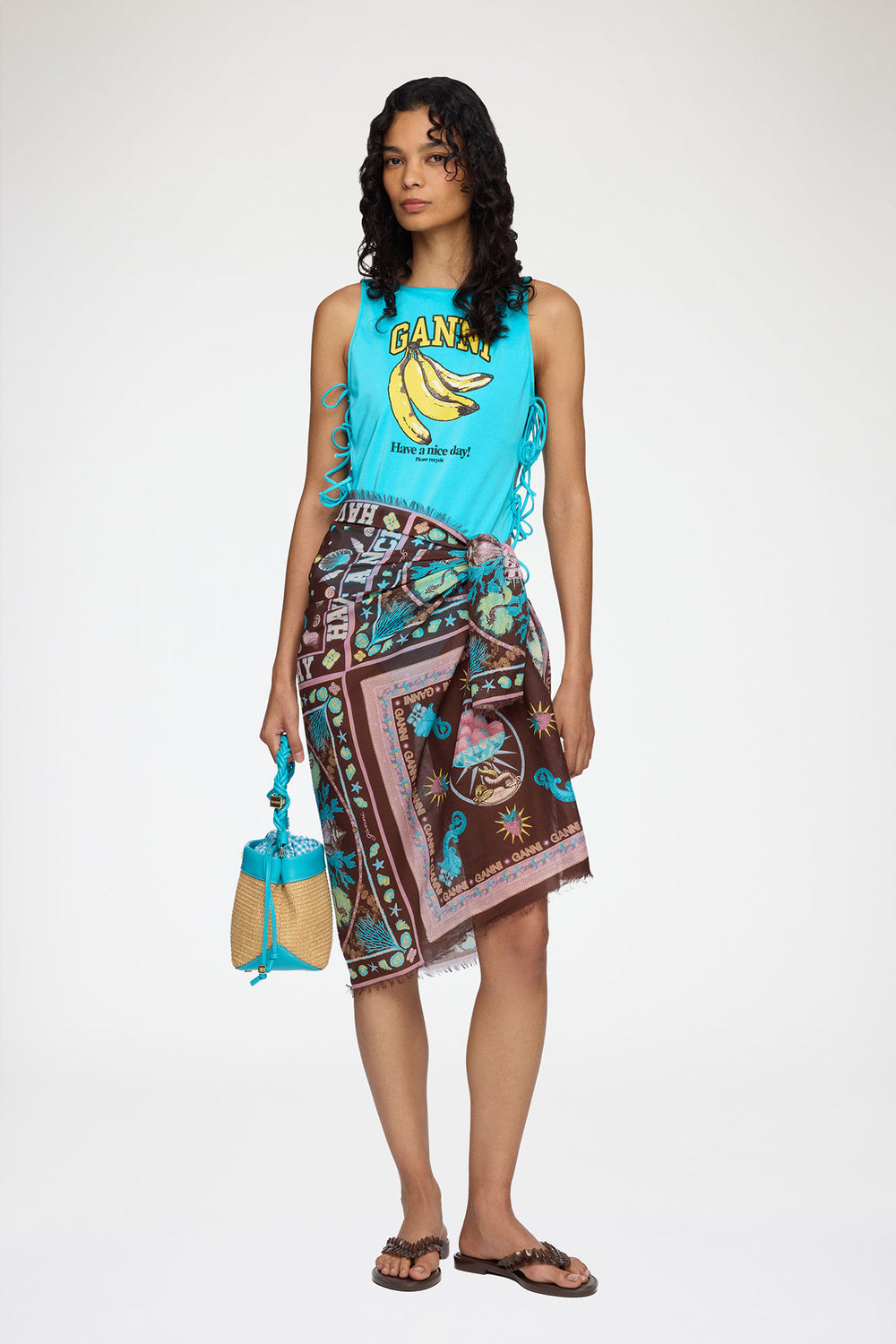 GANNI us Pareu Scarf in Printed Cotton