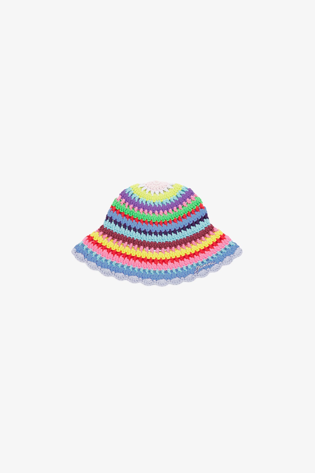 GANNI New Bucket Hat in Striped Crochet