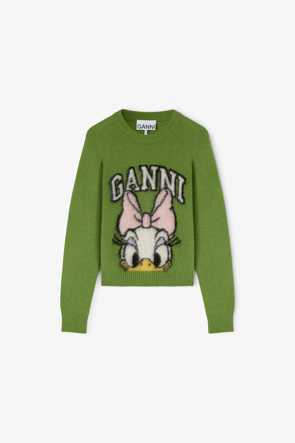 GANNI Online Daisy Duck Green Brushed Wool Sweater