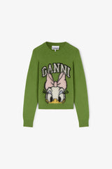 GANNI Online Daisy Duck Green Brushed Wool Sweater