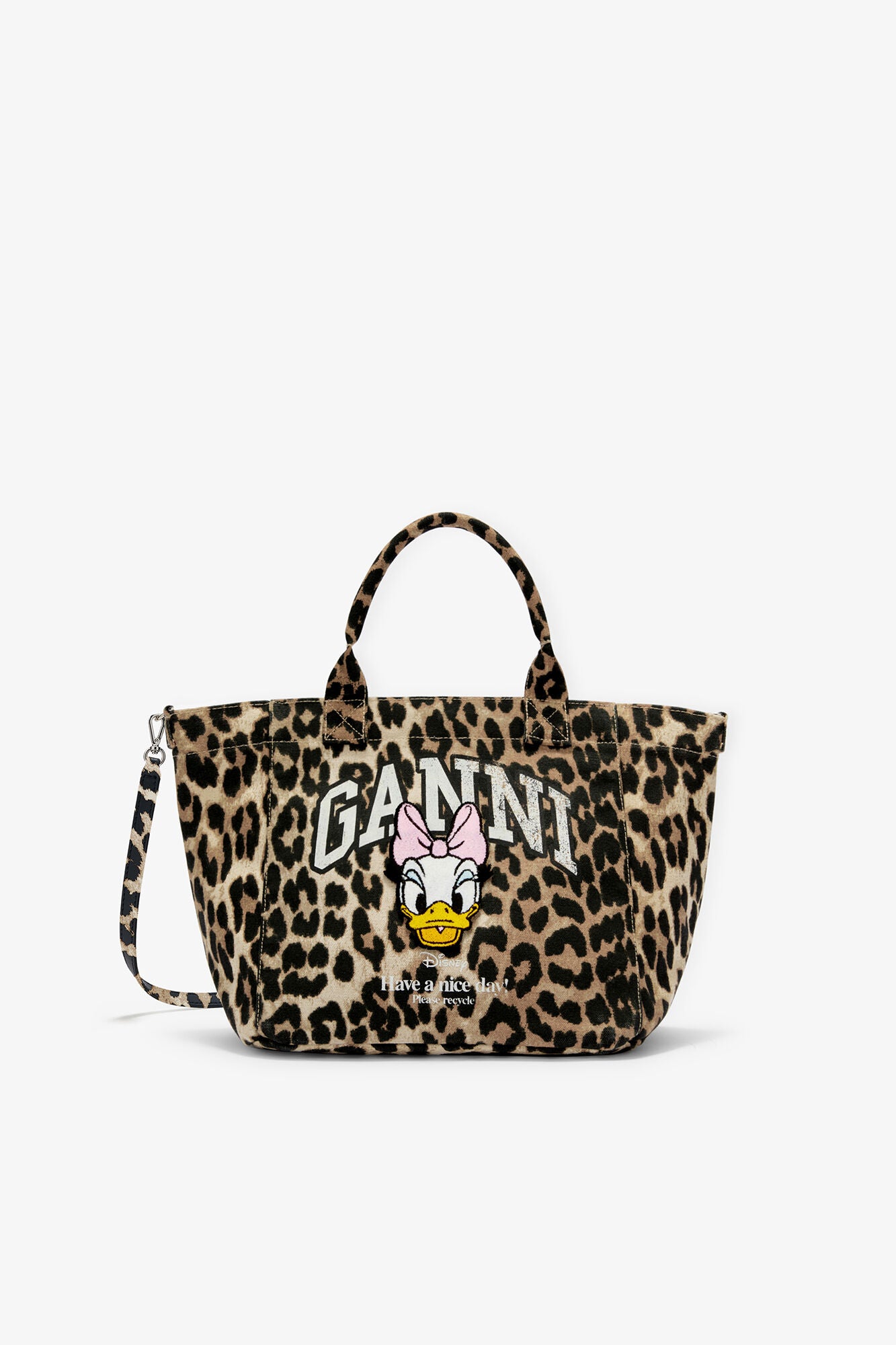 GANNI Outlet Almond Milk Daisy Duck Leopard Small Tote