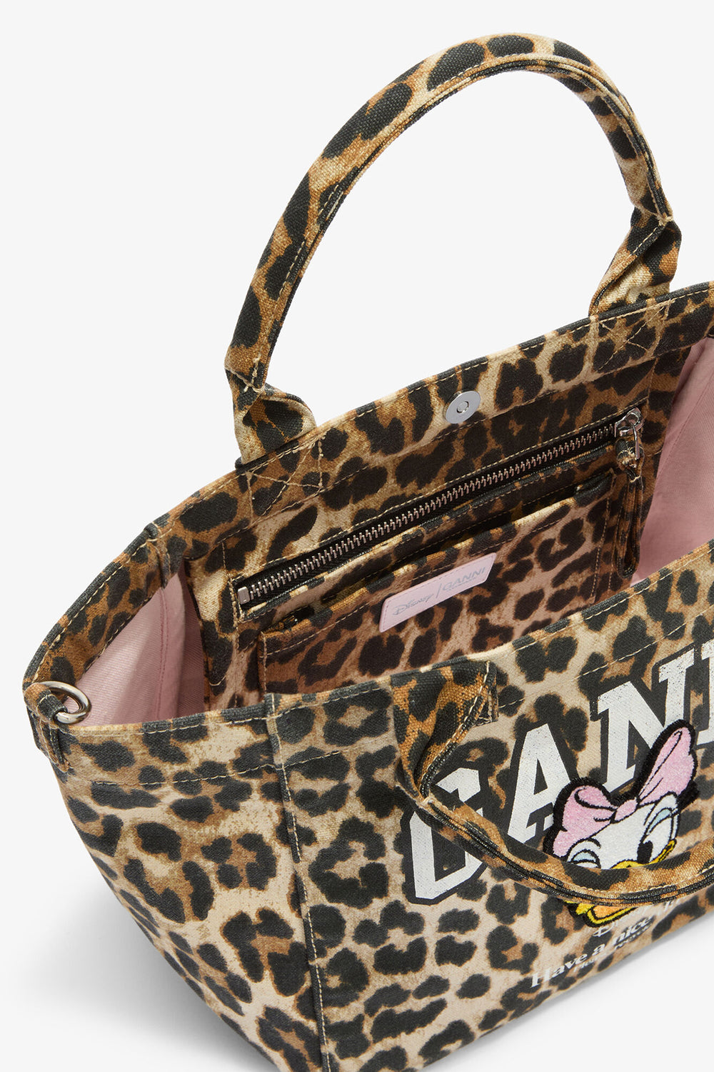 GANNI Outlet Almond Milk Daisy Duck Leopard Small Tote