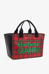 GANNI Hot Sale Dark Green Red Tartan Tote