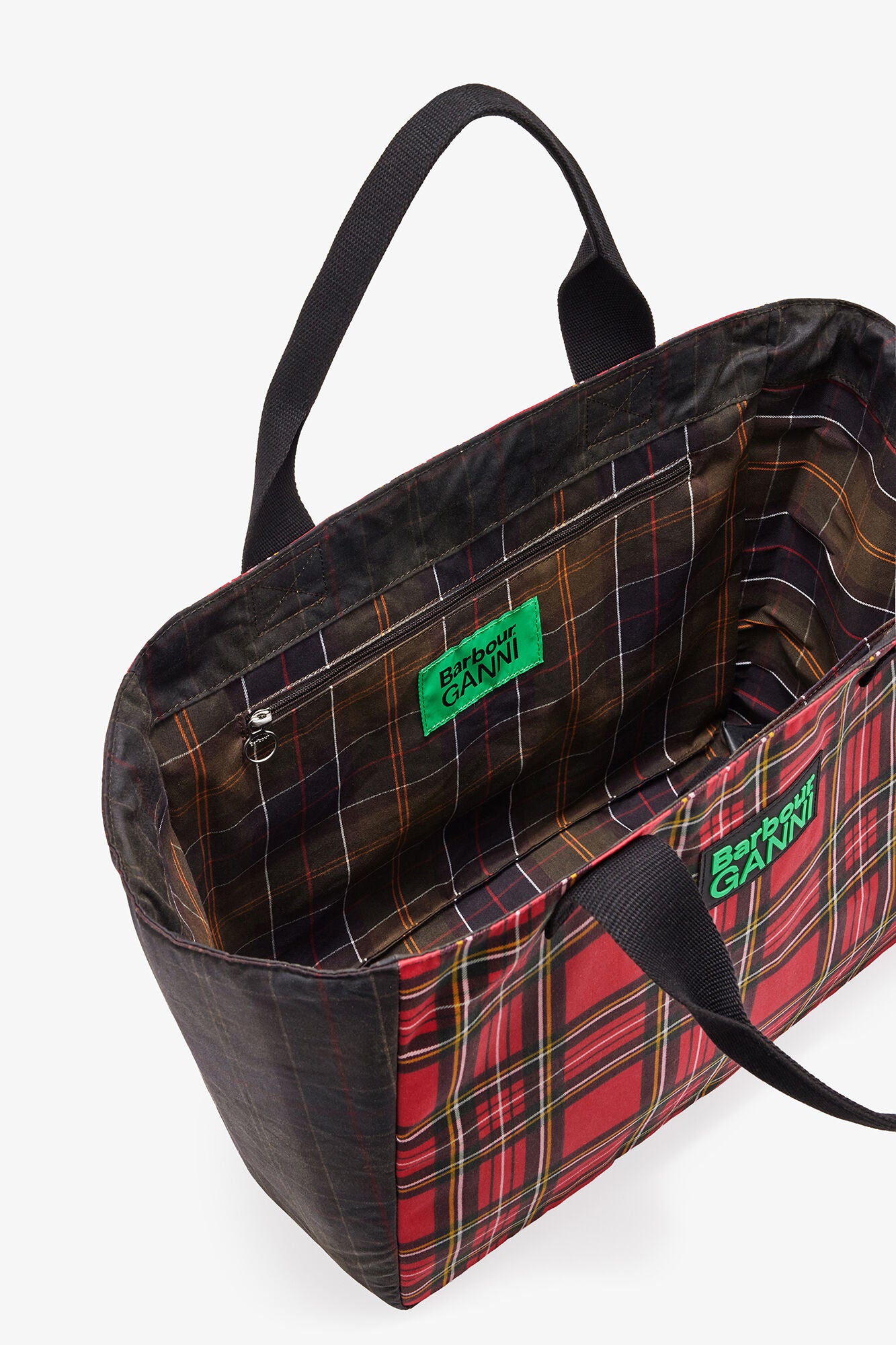 GANNI Hot Sale Dark Green Red Tartan Tote