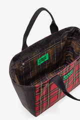 GANNI Hot Sale Dark Green Red Tartan Tote
