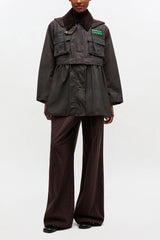 GANNI New Peplum Wax Jacket in Green