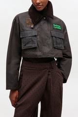 GANNI New Peplum Wax Jacket in Green