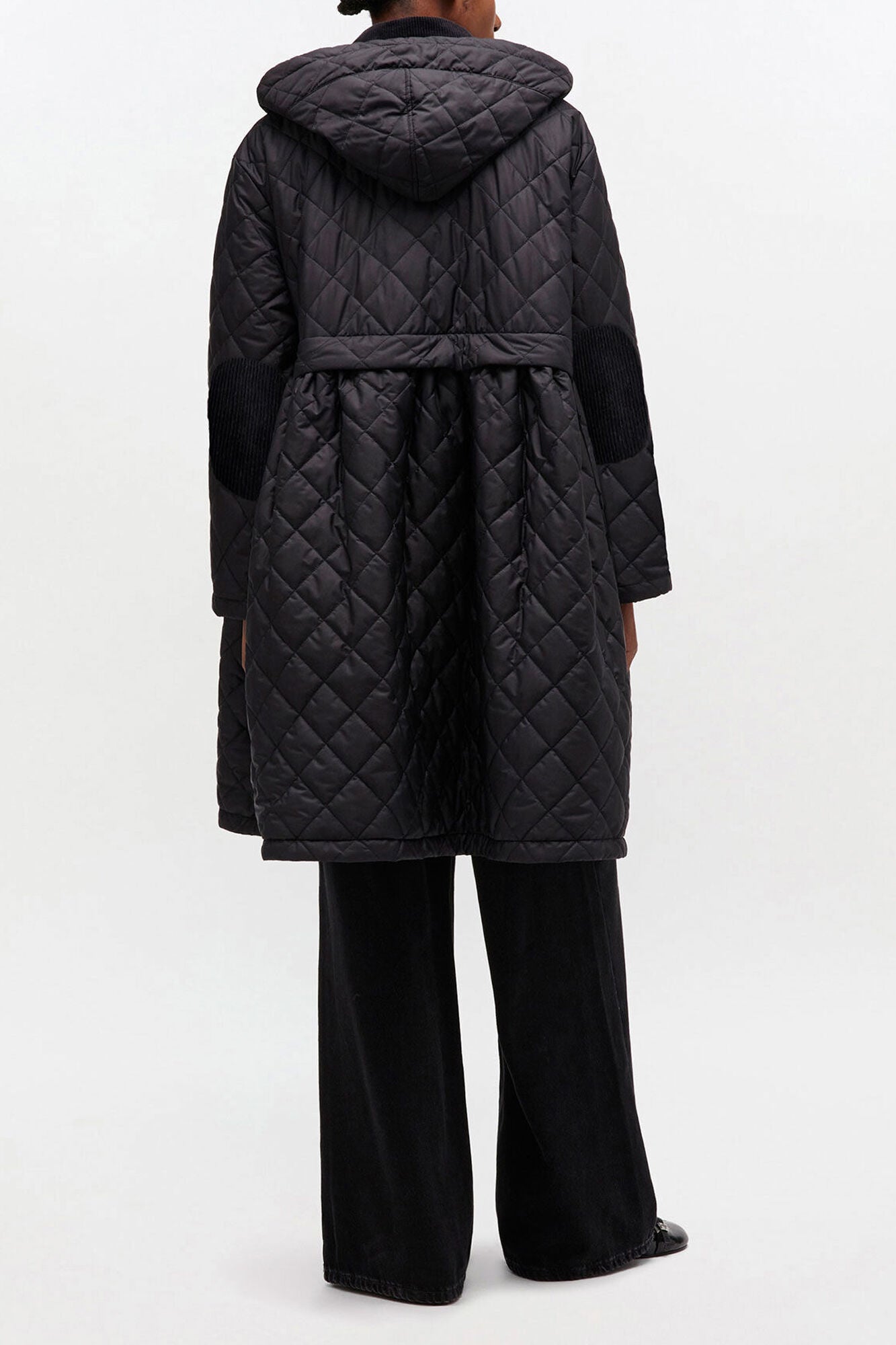 GANNI Online Quilted Long Coat in Black