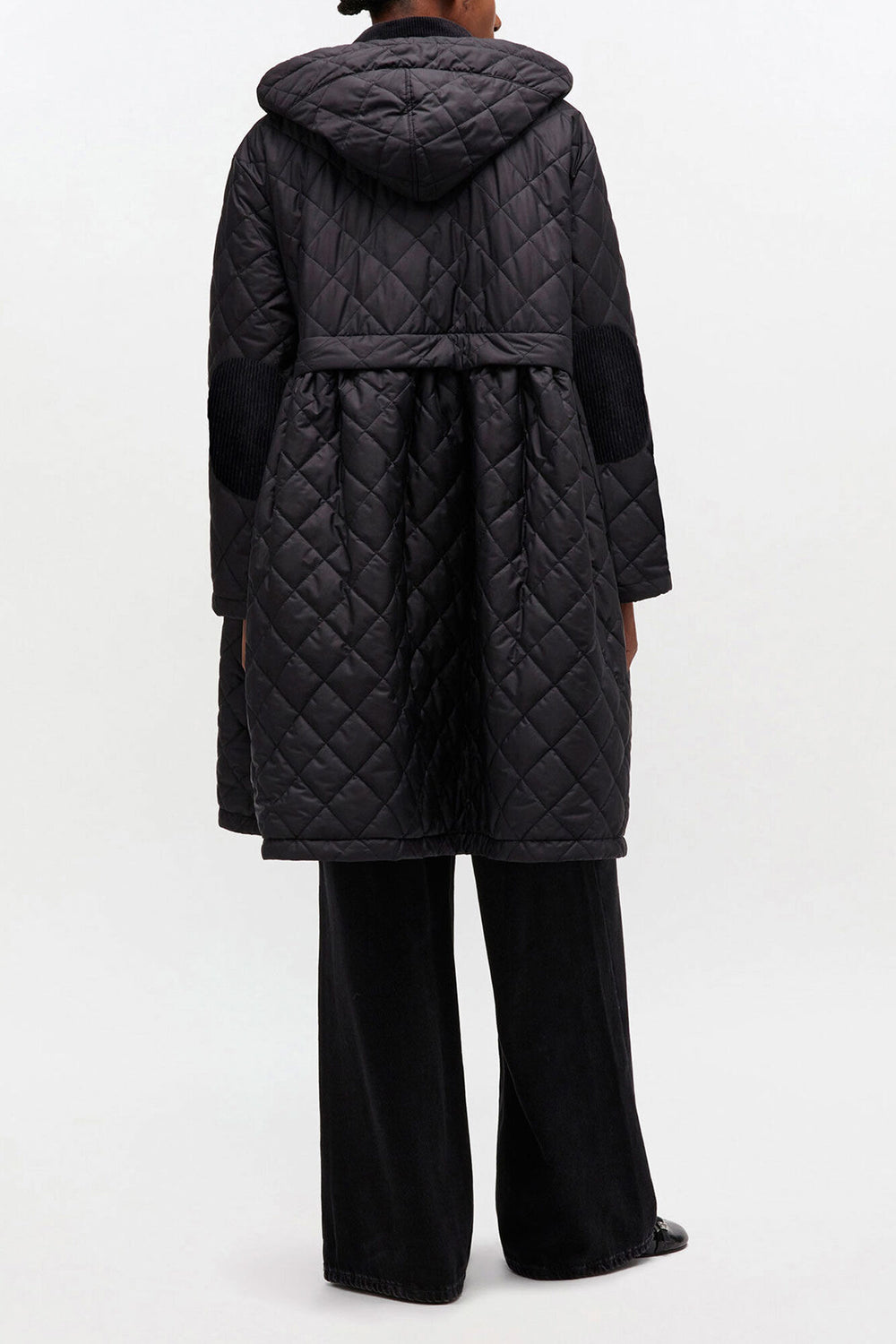 GANNI Online Quilted Long Coat in Black