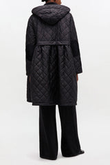 GANNI Online Quilted Long Coat in Black