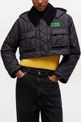 GANNI Online Quilted Long Coat in Black