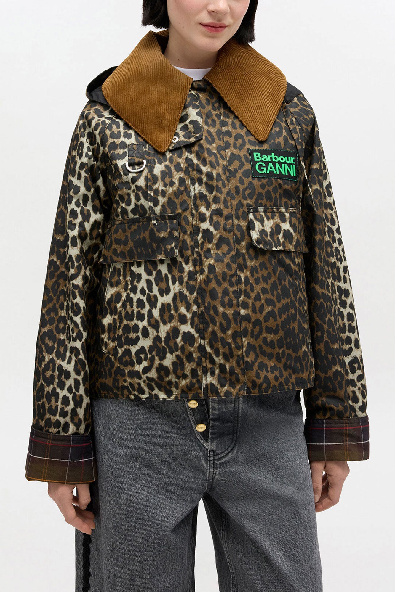 GANNI Outlet Short Wax Jacket in Leopard