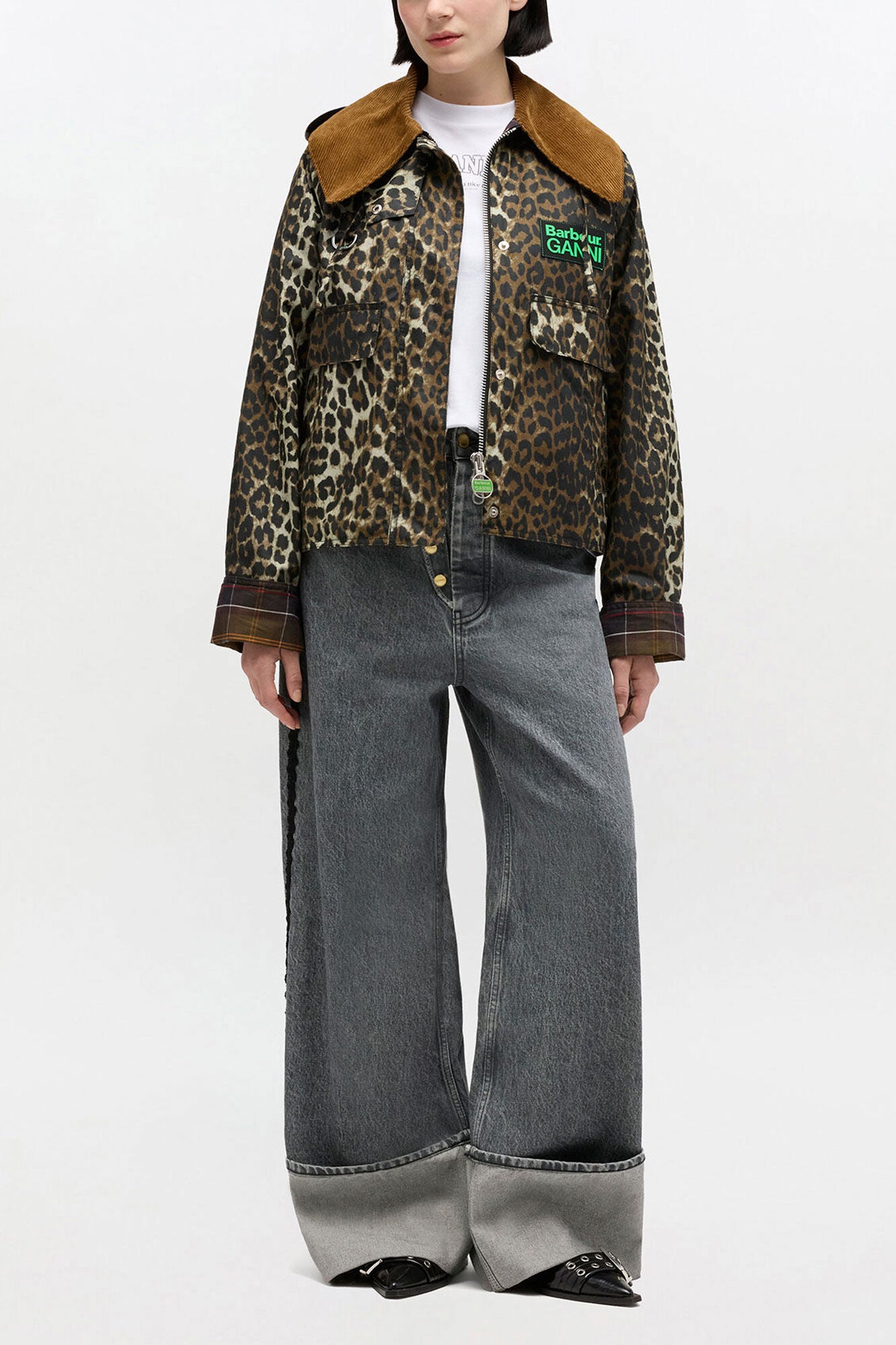 GANNI Outlet Short Wax Jacket in Leopard