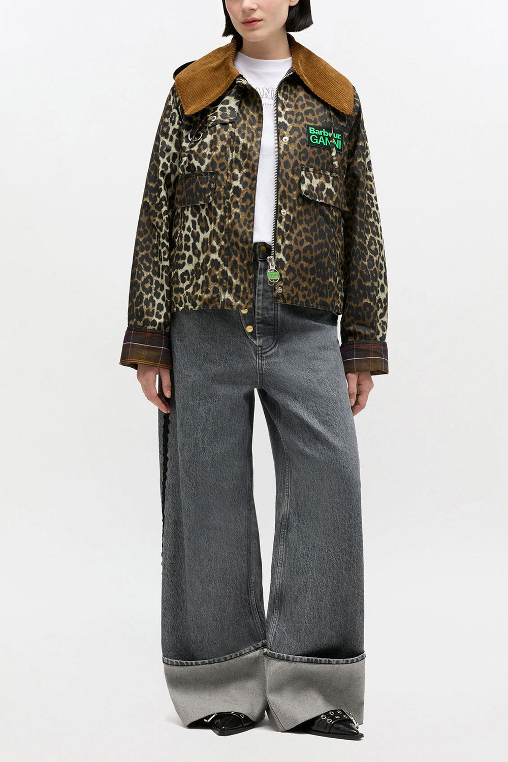 GANNI Outlet Short Wax Jacket in Leopard