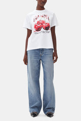 GANNI Online White Basic Jersey Cherry Relaxed T-shirt