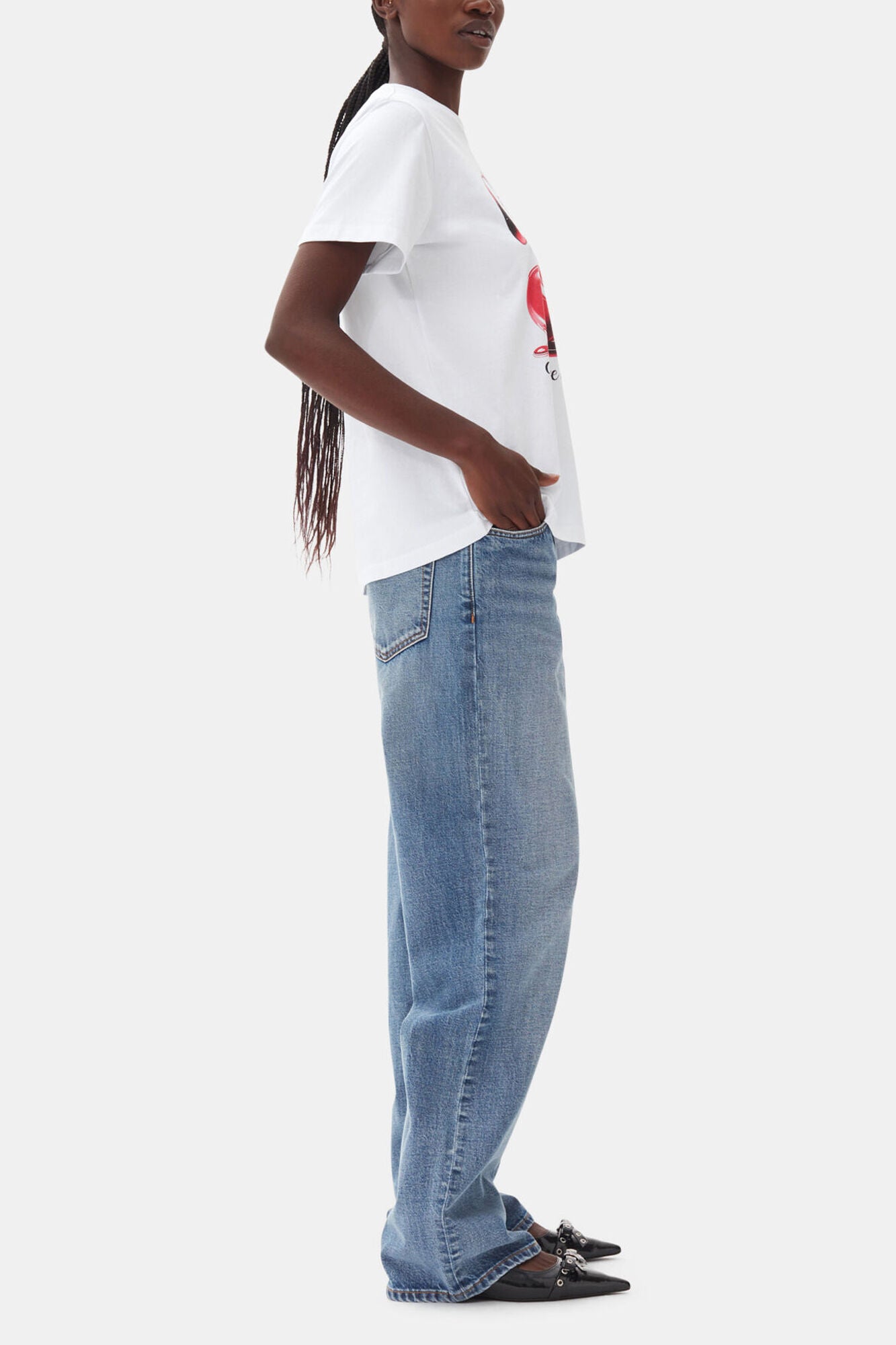 GANNI Online White Basic Jersey Cherry Relaxed T-shirt