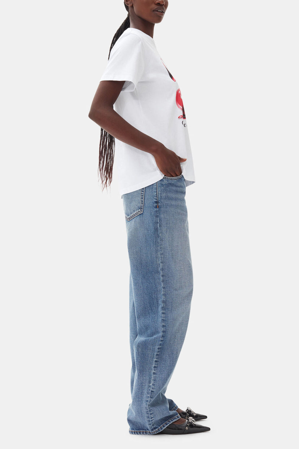 GANNI Online White Basic Jersey Cherry Relaxed T-shirt