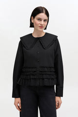 GANNI New Stretch Cotton Ruffle Shirt