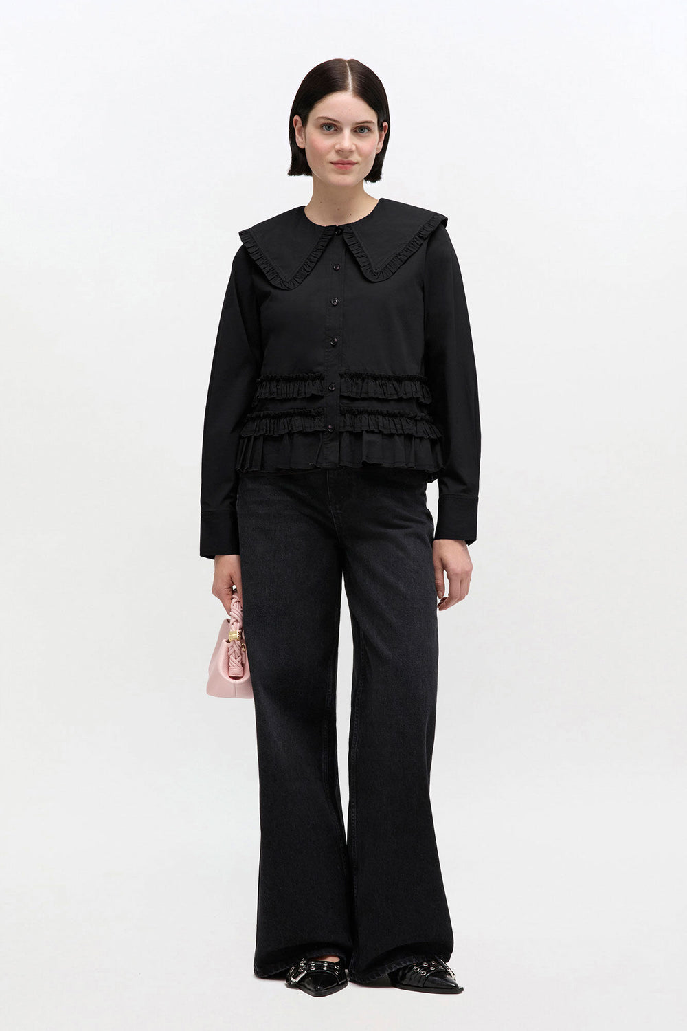 GANNI New Stretch Cotton Ruffle Shirt