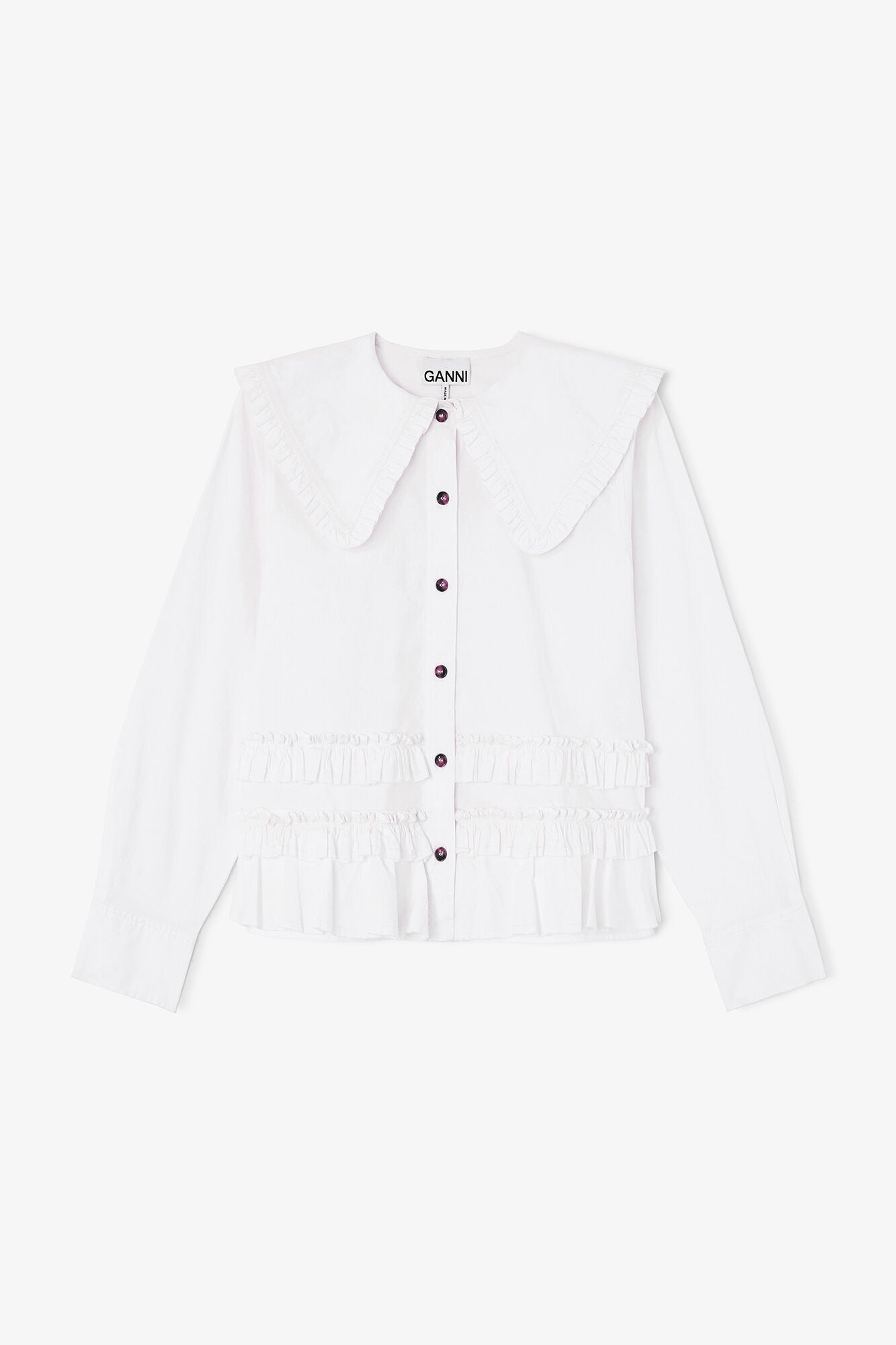 GANNI us Stretch Cotton Ruffle Shirt