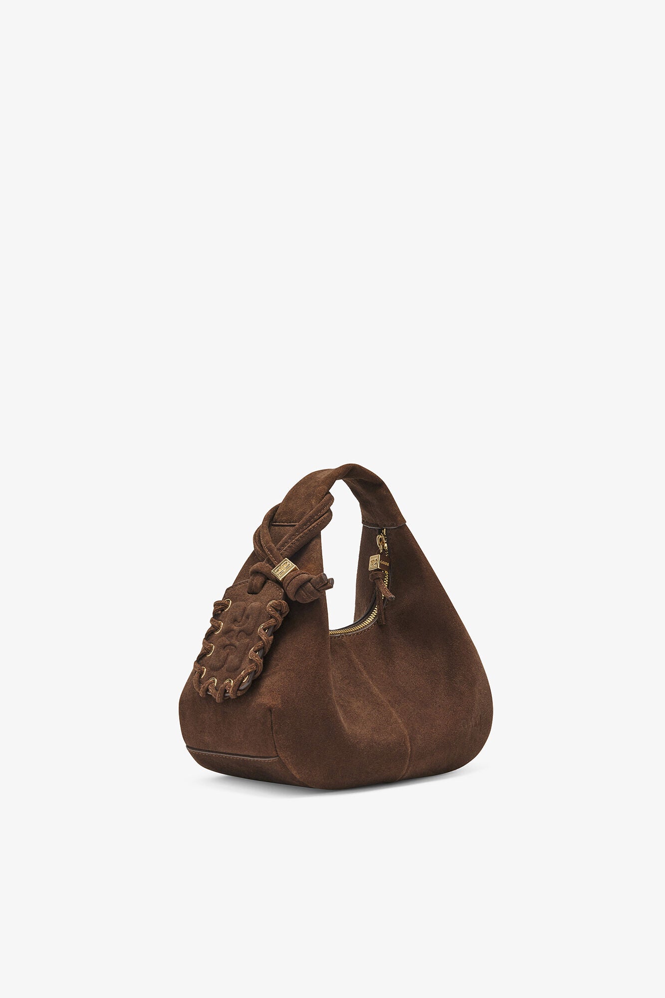 GANNI Online Chicory Coffee Brown Suede Mini Hobo Bag