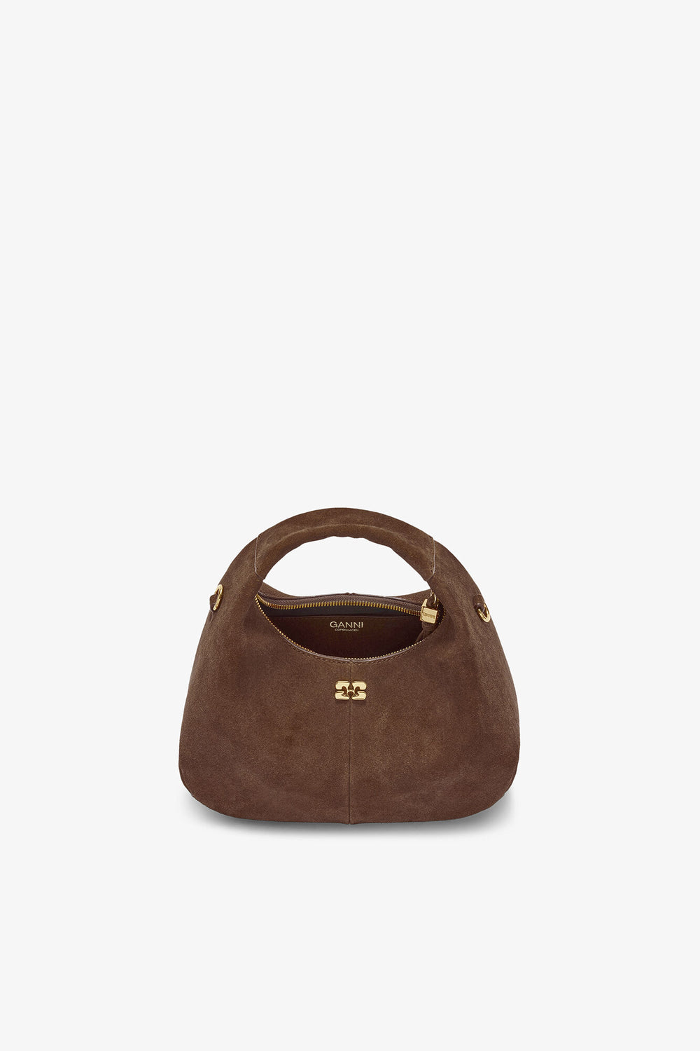 GANNI Online Chicory Coffee Brown Suede Mini Hobo Bag